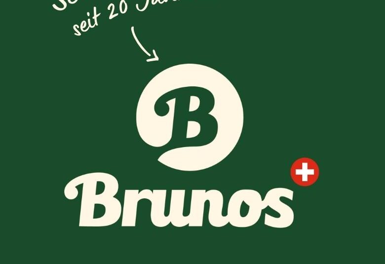 Beiges Bruno's Best Logo vor grünem Hintergrund, klar und zentriert dargestellt